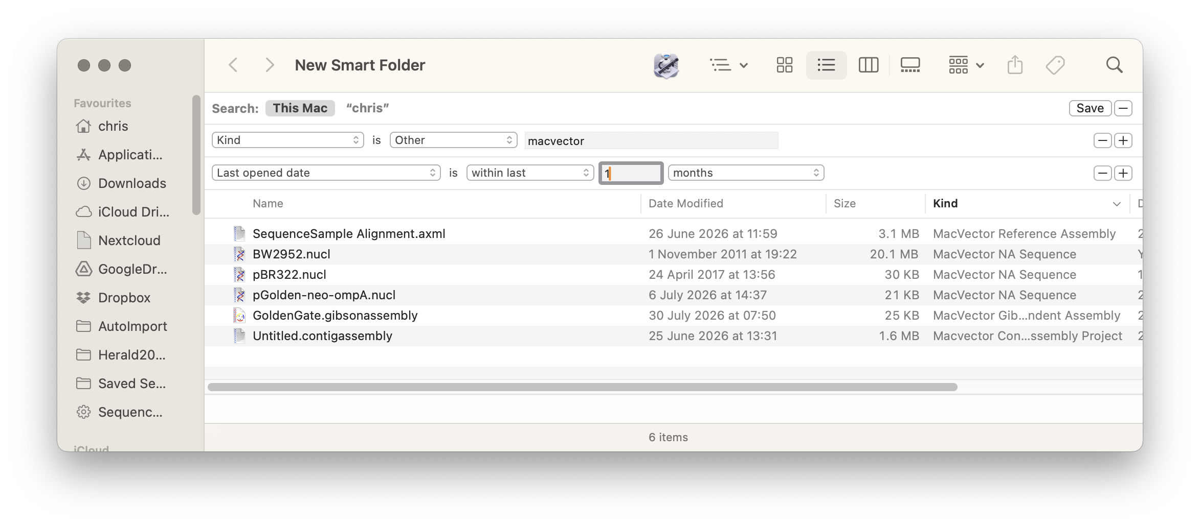 A dialog showing a Smart Folder being created in macOS Finder