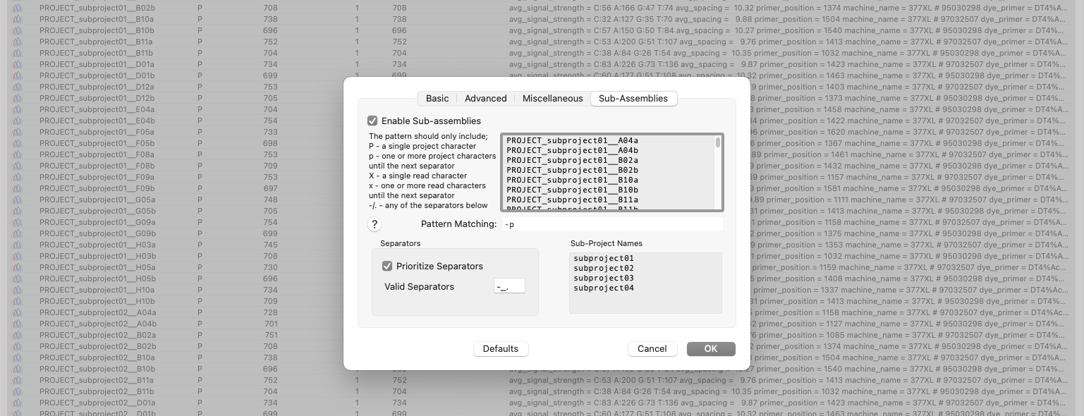 Automatic Assembly of Sub-projects with Phrap (Sub-Assemblies)