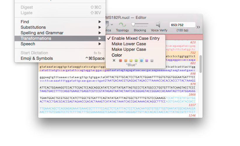 A macOS window showing a DNA sequence